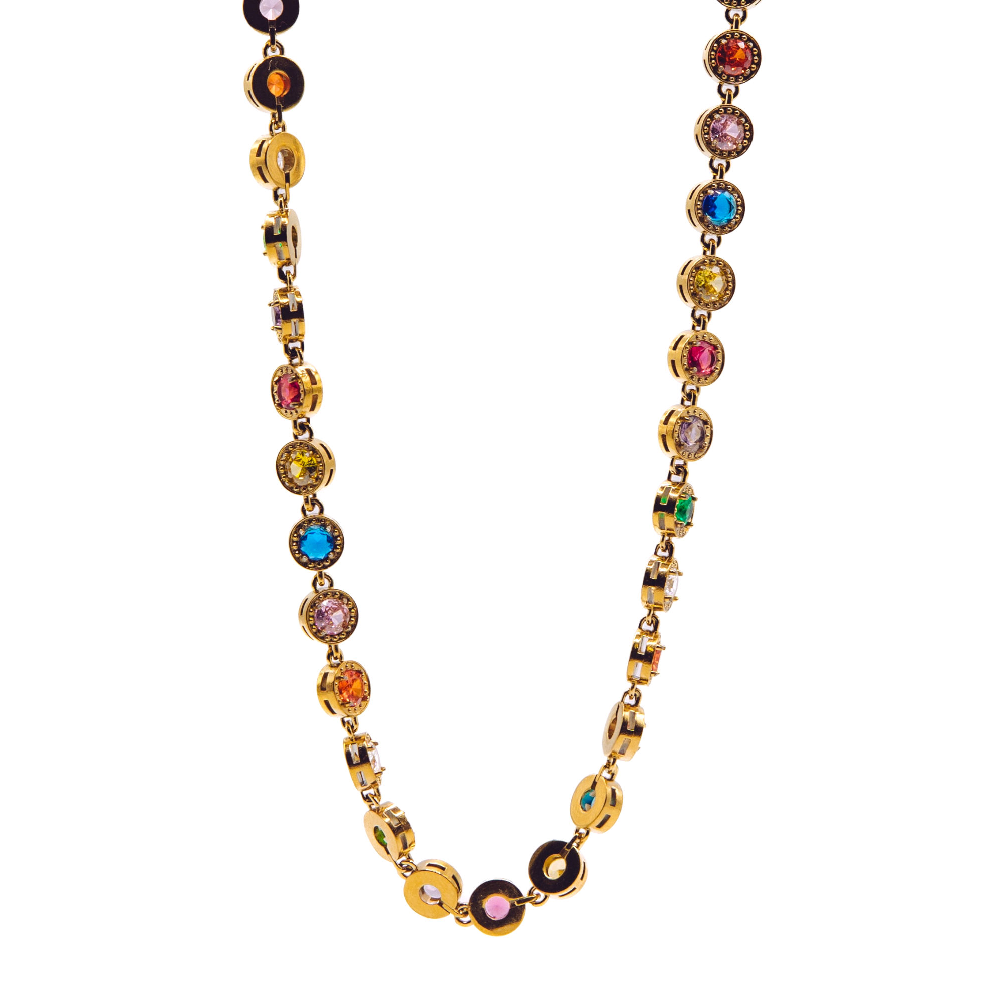 Kaleidoscope stack multicoloured stone gold chain — bold pre-set layered necklace by STXCKD
