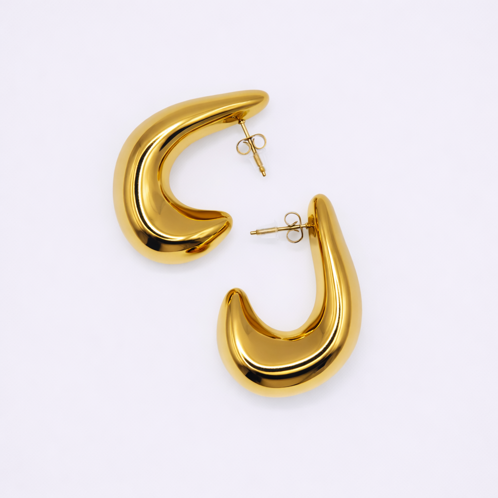 Lune smooth gold J-hoop earrings — everyday statement jewellery by STXCKD