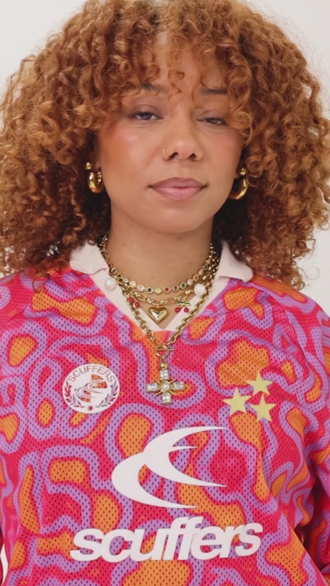 Model wearing Arc chunky gold hoop earrings — bold statement jewellery by STXCKD